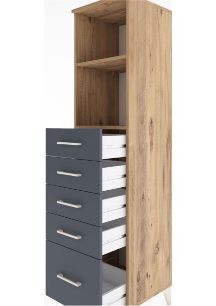 Hyperion Dolap 2 Raflı 5 Çekmeceli 44X44X182 Çam-Antrasit indirimleri