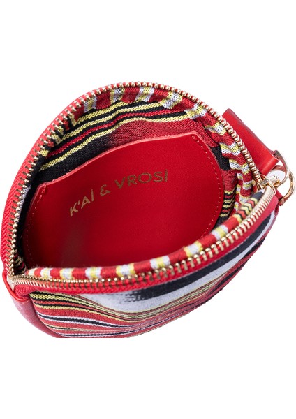 Çona - Kırmızı Deri Yuvarlak Cüzdan