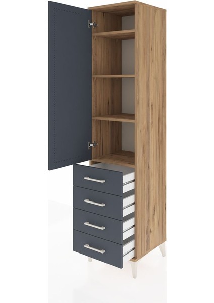 Hyperion Dolap 4 Raflı 4 Çekmeceli Tek Kapaklı 44X44X195 Çam-Antrasit fırsatları