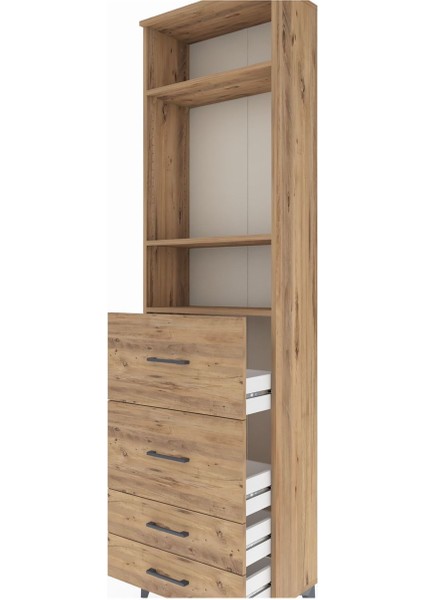 Arges Dolap 3 Raflı 4 Çekmeceli 60X30X221 Çam-Çam indirimleri