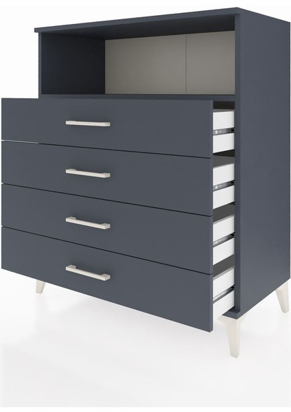 Hyperion Şifonyer Tek Raflı 4 Çekmeceli 88X44X106 Antrasit-Antrasit fırsatları