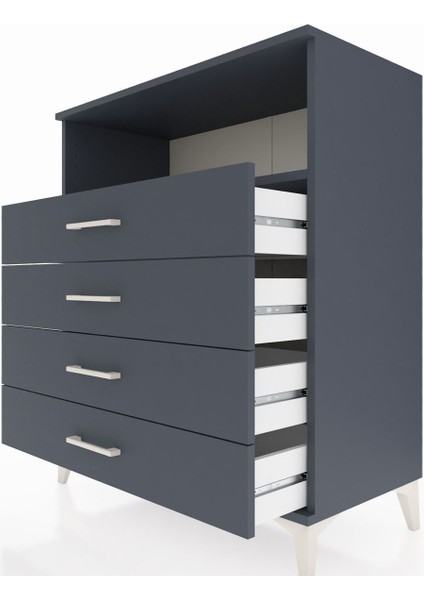 Hyperion Şifonyer Tek Raflı 4 Çekmeceli 88X44X106 Antrasit-Antrasit indirimleri