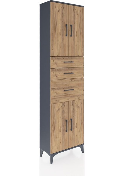 Arges Dolap 3 Raflı 3 Çekmeceli 4 Kapaklı 60X30X221 Antrasit-Çam fiyatları