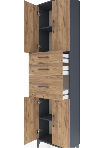 Arges Dolap 3 Raflı 3 Çekmeceli 4 Kapaklı 60X30X221 Antrasit-Çam indirimleri