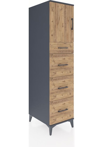 Kronos Dolap Tek Raflı 4 Çekmeceli Tek Kapaklı 44X59X182 Antrasit-Çam fiyatları