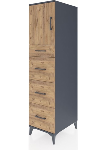 Kronos Dolap Tek Raflı 4 Çekmeceli Tek Kapaklı 44X59X182 Antrasit-Çam modelleri