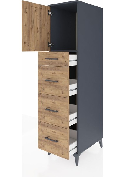 Kronos Dolap Tek Raflı 4 Çekmeceli Tek Kapaklı 44X59X182 Antrasit-Çam fırsatları