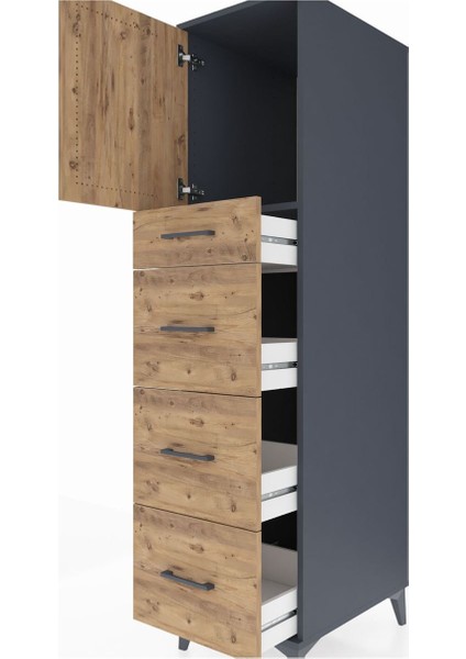 Kronos Dolap Tek Raflı 4 Çekmeceli Tek Kapaklı 44X59X182 Antrasit-Çam indirimleri