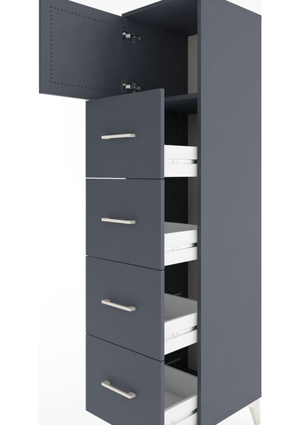 Hyperion Dolap Tek Raflı 4 Çekmeceli Tek Kapaklı 44X44X182 Antrasit-Antrasit indirimleri