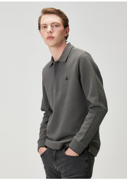 Comfort Fit Antrasit Polo Yaka Sweatshirt