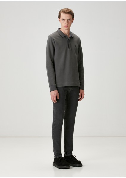 Comfort Fit Antrasit Polo Yaka Sweatshirt fiyatları