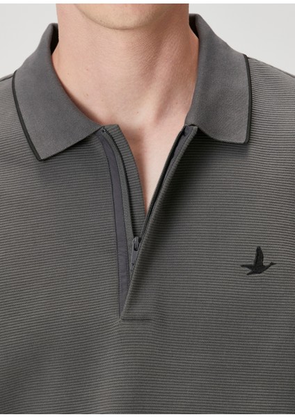 Comfort Fit Antrasit Polo Yaka Sweatshirt