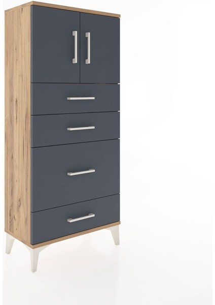 Hyperion Dolap Tek Raflı 4 Çekmeceli 2 Kapaklı 60X44X134 Çam-Antrasit fiyatları