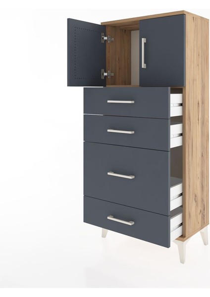 Hyperion Dolap Tek Raflı 4 Çekmeceli 2 Kapaklı 60X44X134 Çam-Antrasit fırsatları