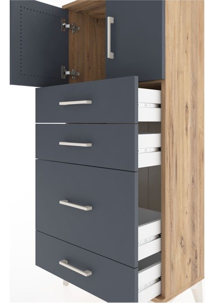 Hyperion Dolap Tek Raflı 4 Çekmeceli 2 Kapaklı 60X44X134 Çam-Antrasit indirimleri