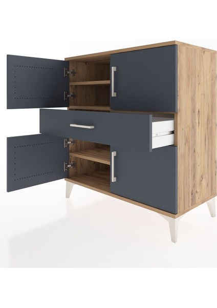 Hyperion Şifonyer 3 Raflı Tek Çekmeceli 4 Kapaklı 88X44X96 Çam-Antrasit fırsatları