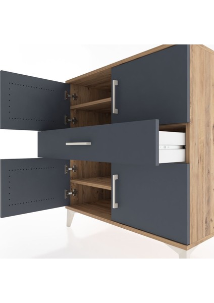 Hyperion Şifonyer 3 Raflı Tek Çekmeceli 4 Kapaklı 88X44X96 Çam-Antrasit indirimleri