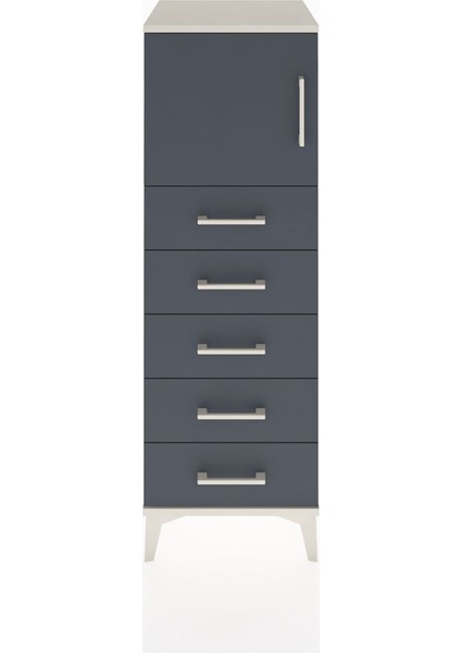 Hyperion Dolap Tek Raflı 5 Çekmeceli Tek Kapaklı 44X44X134 Aytaşı-Antrasit