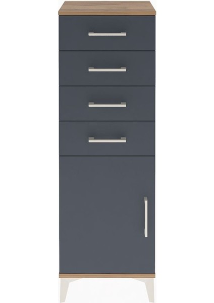 Arges Dolap Tek Raflı 4 Çekmeceli Tek Kapaklı 44X30X134 Çam-Antrasit