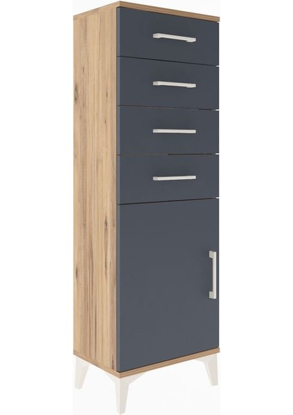 Arges Dolap Tek Raflı 4 Çekmeceli Tek Kapaklı 44X30X134 Çam-Antrasit fiyatları