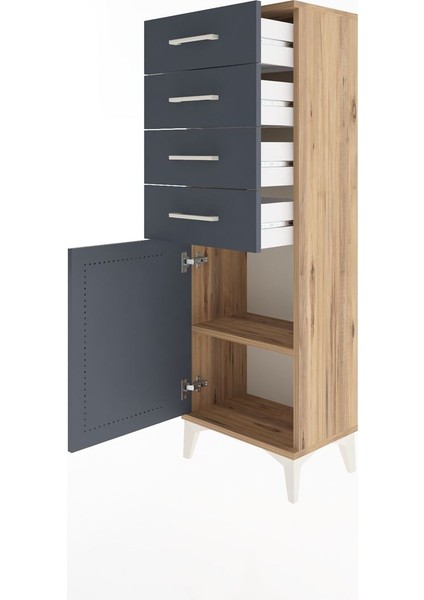 Arges Dolap Tek Raflı 4 Çekmeceli Tek Kapaklı 44X30X134 Çam-Antrasit fırsatları