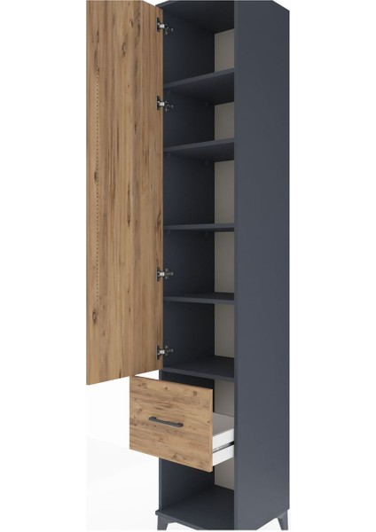 Hyperion Dolap 5 Raflı Tek Çekmeceli Tek Kapaklı 44X44X243 Antrasit-Çam indirimleri