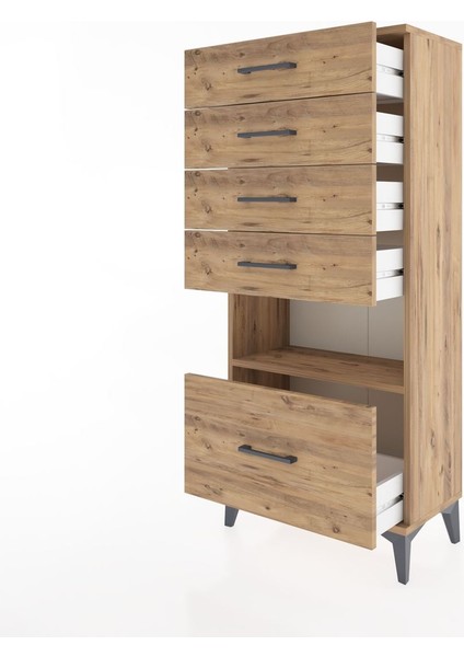Hyperion Dolap Tek Raflı 5 Çekmeceli 60X44X134 Çam-Çam fırsatları
