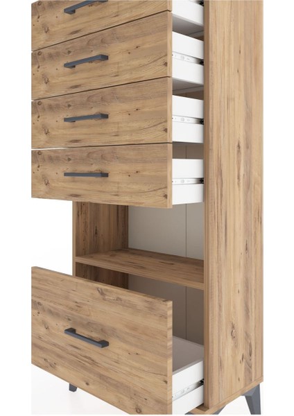 Hyperion Dolap Tek Raflı 5 Çekmeceli 60X44X134 Çam-Çam indirimleri