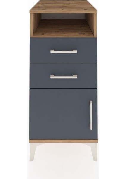 Kronos Komodin Tek Raflı 2 Çekmeceli Tek Kapaklı 44X59X96 Çam-Antrasit