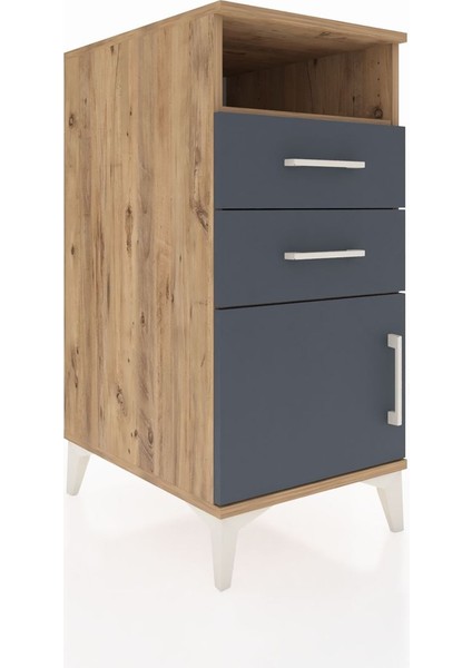 Kronos Komodin Tek Raflı 2 Çekmeceli Tek Kapaklı 44X59X96 Çam-Antrasit fiyatları