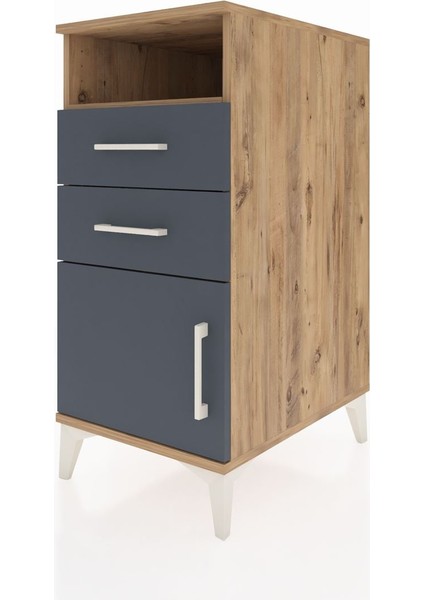 Kronos Komodin Tek Raflı 2 Çekmeceli Tek Kapaklı 44X59X96 Çam-Antrasit modelleri