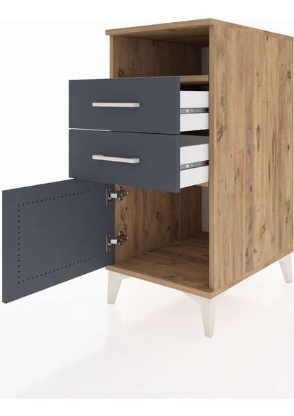 Kronos Komodin Tek Raflı 2 Çekmeceli Tek Kapaklı 44X59X96 Çam-Antrasit fırsatları