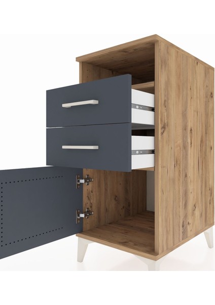 Kronos Komodin Tek Raflı 2 Çekmeceli Tek Kapaklı 44X59X96 Çam-Antrasit indirimleri