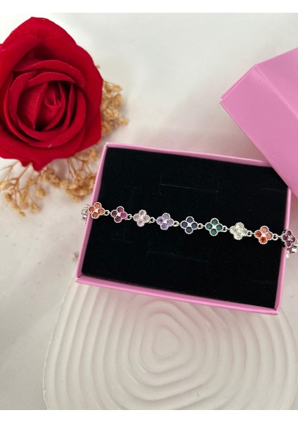 Renkli Taşlı Yonca Çiçek Bileklik Gold Gümüş Renk Su Yolu Vip Xuping Bileklik Sevgiliye Hediye