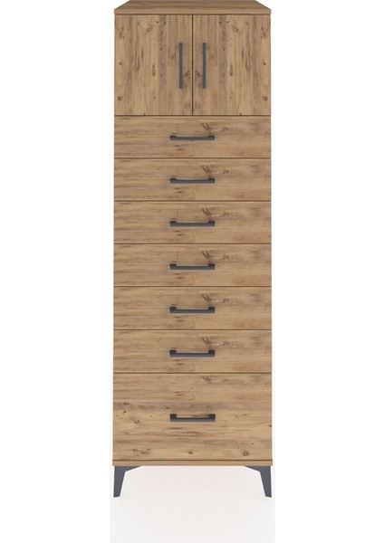 Kronos Dolap Tek Raflı 7 Çekmeceli 2 Kapaklı 60X59X182 Çam-Çam