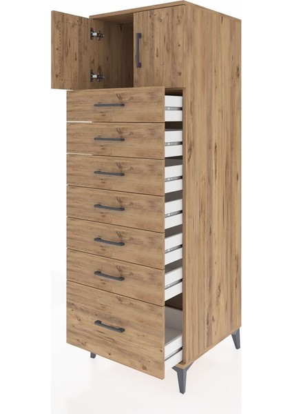 Kronos Dolap Tek Raflı 7 Çekmeceli 2 Kapaklı 60X59X182 Çam-Çam fırsatları