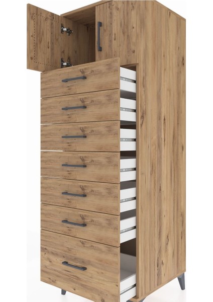 Kronos Dolap Tek Raflı 7 Çekmeceli 2 Kapaklı 60X59X182 Çam-Çam indirimleri