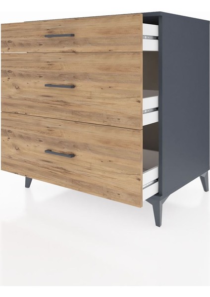 Kronos Şifonyer 3 Çekmeceli 88X59X96 Antrasit-Çam fırsatları