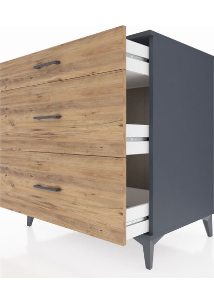 Kronos Şifonyer 3 Çekmeceli 88X59X96 Antrasit-Çam indirimleri