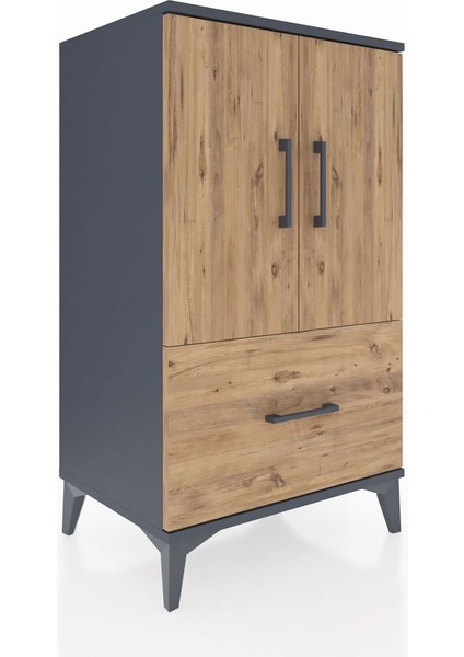 Hyperion Komodin 2 Raflı Tek Çekmeceli 2 Kapaklı 60X44X106 Antrasit-Çam fiyatları