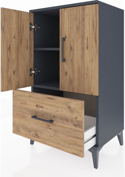 Hyperion Komodin 2 Raflı Tek Çekmeceli 2 Kapaklı 60X44X106 Antrasit-Çam fırsatları
