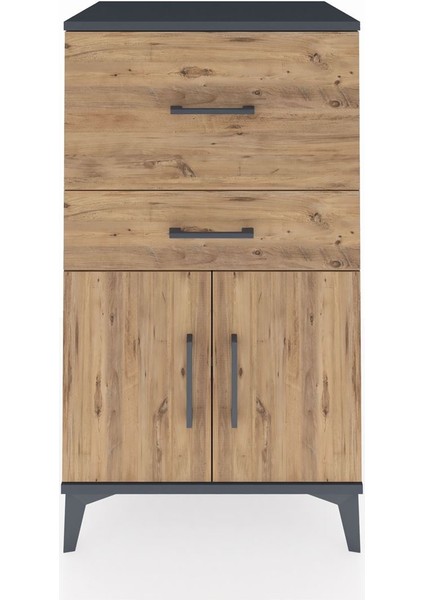Hyperion Komodin Tek Raflı 2 Çekmeceli 2 Kapaklı 60X44X106 Antrasit-Çam