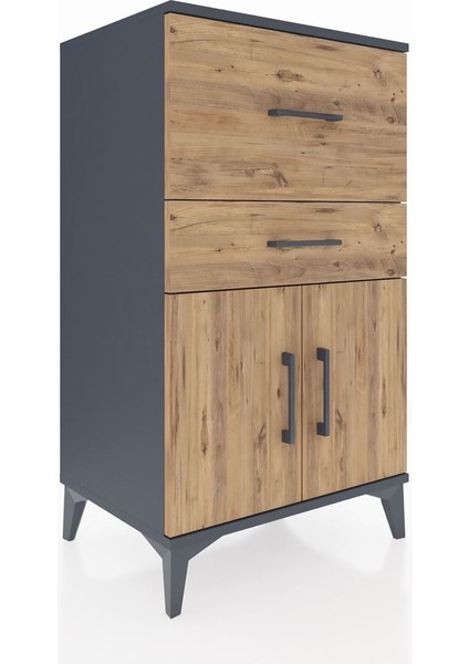 Hyperion Komodin Tek Raflı 2 Çekmeceli 2 Kapaklı 60X44X106 Antrasit-Çam fiyatları