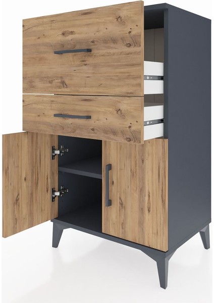 Hyperion Komodin Tek Raflı 2 Çekmeceli 2 Kapaklı 60X44X106 Antrasit-Çam fırsatları