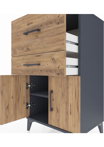 Hyperion Komodin Tek Raflı 2 Çekmeceli 2 Kapaklı 60X44X106 Antrasit-Çam indirimleri
