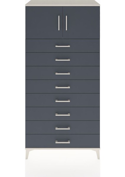 Hyperion Dolap Tek Raflı 8 Çekmeceli 2 Kapaklı 88X44X182 Aytaşı-Antrasit