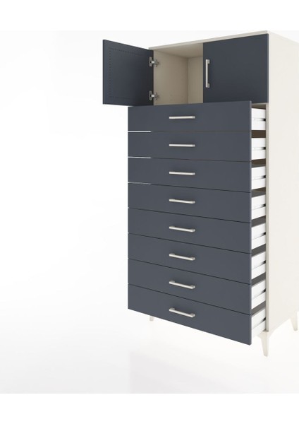 Hyperion Dolap Tek Raflı 8 Çekmeceli 2 Kapaklı 88X44X182 Aytaşı-Antrasit fırsatları