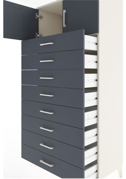 Hyperion Dolap Tek Raflı 8 Çekmeceli 2 Kapaklı 88X44X182 Aytaşı-Antrasit indirimleri