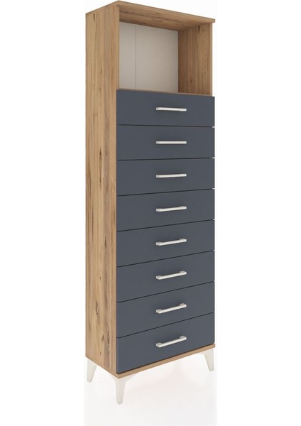 Arges Dolap Tek Raflı 8 Çekmeceli 60X30X182 Çam-Antrasit fiyatları