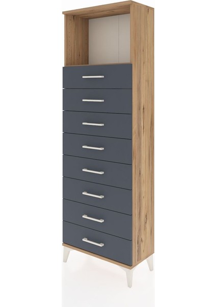 Arges Dolap Tek Raflı 8 Çekmeceli 60X30X182 Çam-Antrasit modelleri